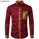 Dashiki African Herrenhemd Patchwork Pocket Africaine Print Shirt Herren Ankara Style Langarm Design Kragen Herrenhemden