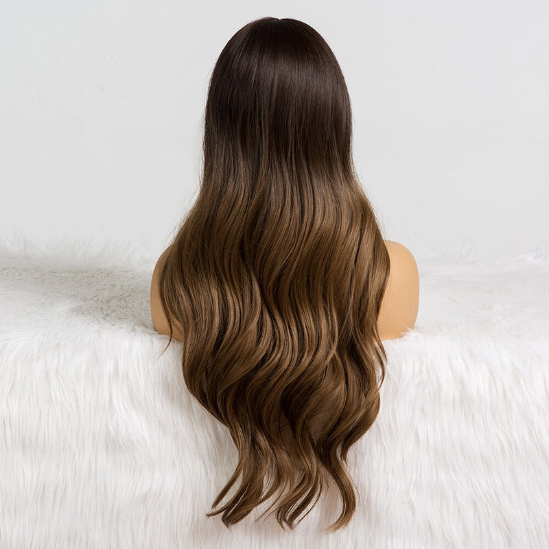 EASIHAIR largo degradado marrón ondulado pelucas sintéticas para mujeres pelucas con flequillo resistente al calor rubia Cosplay pelucas cabello Natural diario