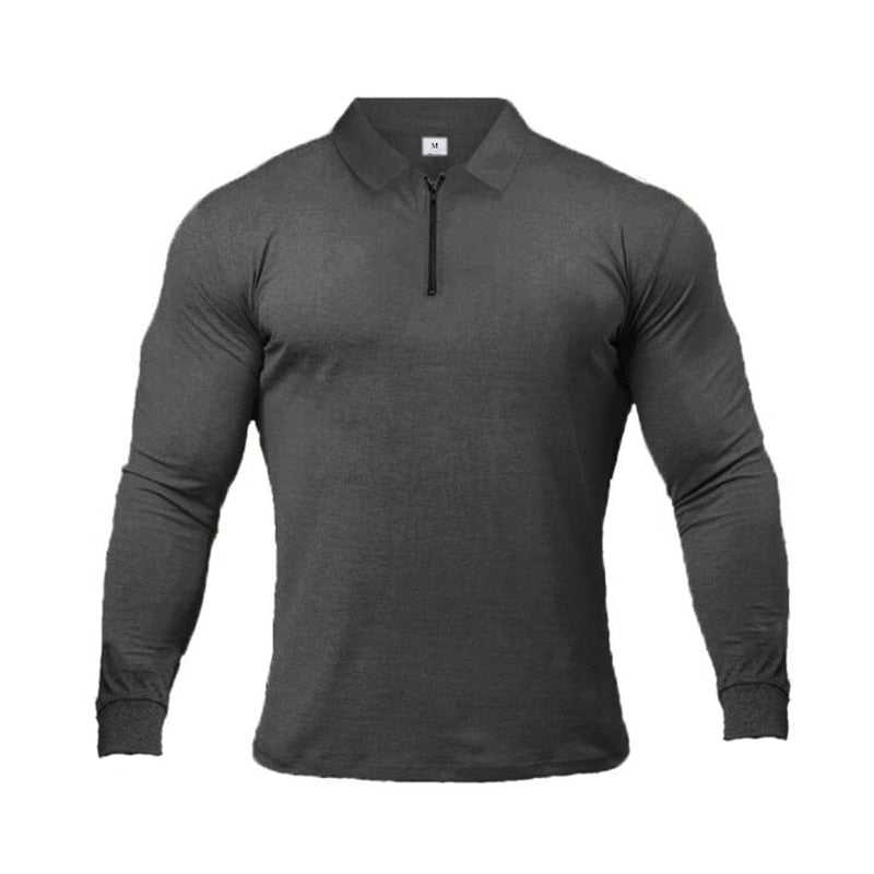 Polos de marca de manga larga para hombre de algodón sólido Fitness para hombre Slim Fit moda otoño transpirable Polo