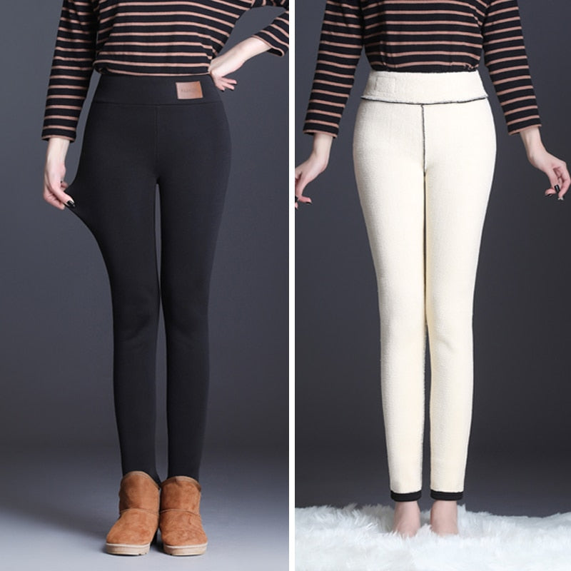 OUMENGK 2022 New Fashion High Waist Autumn Winter Women Thick Warm Elastic Pants Quality S-5XL Trousers Tight Type Pencil Pants