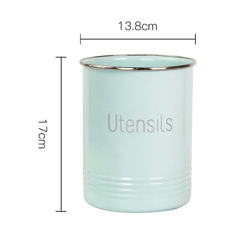 Round Utensil Storage Jar Kitchen Tableware Organizer Jars No Lid Cooking Tool Metal Box Scandinavia Cosmetic Brush Container