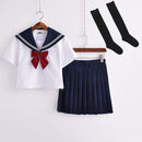 Bonito traje de marinero, conjuntos de uniformes escolares JK de manga larga para niñas, camisa blanca y falda plisada azul oscuro, trajes de Cosplay para estudiantes