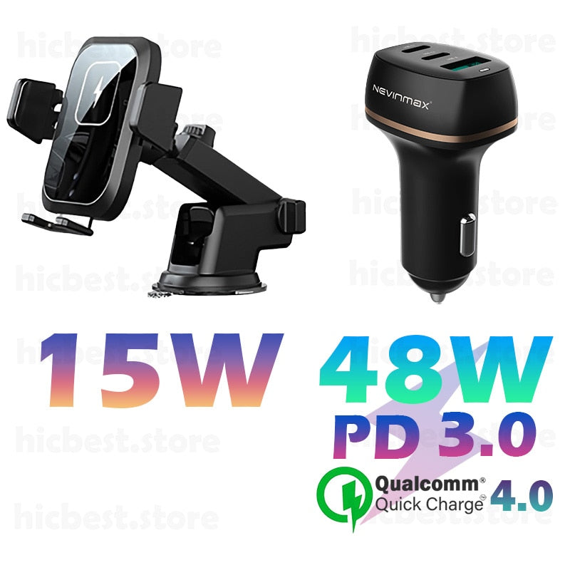 Cargador de coche inalámbrico de 15 W, soporte de teléfono para iPhone, cargador de inducción de carga inalámbrica para coche, soporte para iPhone 12 SE 11 8 Samsung S20