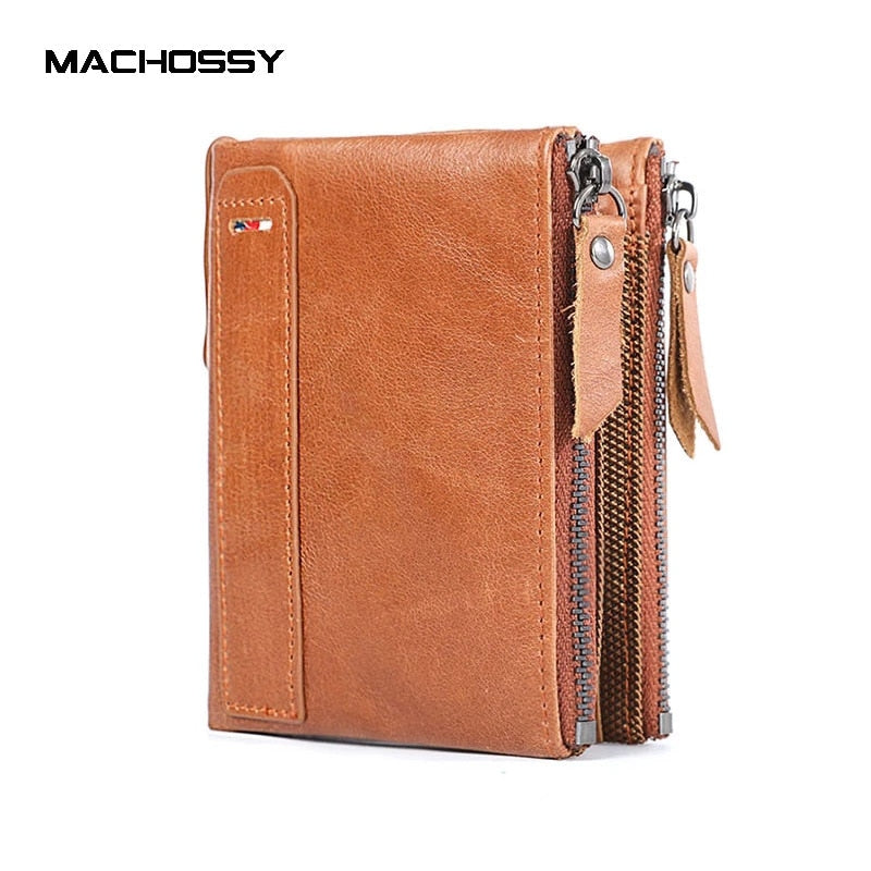 100% Genuine Leather Men Wallet Small Zipper Pocket Men Wallets Portomonee Male Short Coin Purse Brand Perse Carteira For Rfid