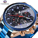 Forsining reloj automático para hombre banda de acero azul calendario 3 Sub Dial reloj de pulsera mecánico resistente al agua reloj Masculino Relogio Masculino