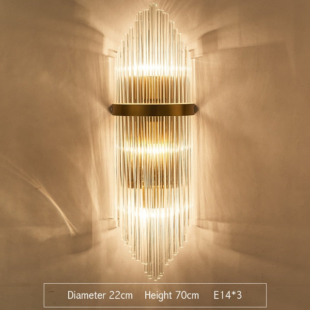 Envío rápido, luz de pared interior moderna de cristal dorado para dormitorio, mesita de noche, decoración de sala de estar, aplique LED, lámpara de baño