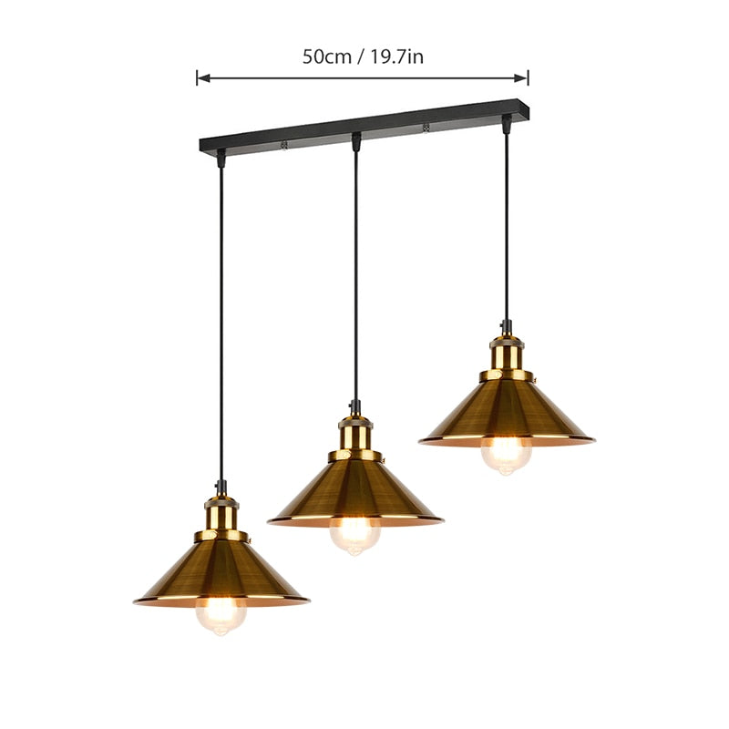 Retro Industrial Ceiling Chandeliers Iron E27 Pendant Lamps For Kitchen Bedroom Restaurant Home Black/Gold 3 Heads Hanging Light