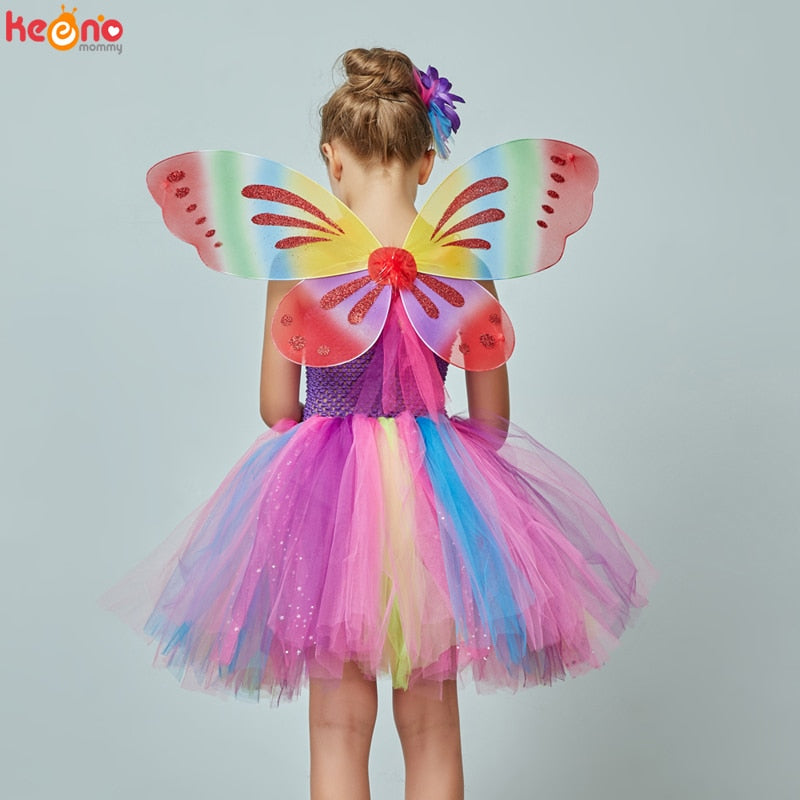 Vestido tutú elegante de hadas y mariposas para niñas, disfraz de alas para niños, fiesta de cumpleaños de princesa, Cosplay de Halloween, vestido de tul de primavera para niños