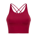 Solid Spaghetti Straps Cross Back Yoga Gym Crop Top Women Running Sport Bra Padded Activewear Exercise Fitness Cropped Tank Tops