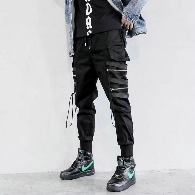 Herren Seitentaschen Haremshose 2022 Herbst Hip Hop Lässige Bänder Design Männliche Joggerhose Mode Streetwear Hose Schwarz