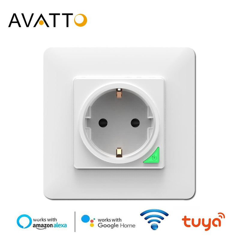 AVATTO Smart Wall Socket，Tuya Smart life APP Voice Remote Control EU 16A Wifi Power Plug Works With Google Home Alexa IFTTT