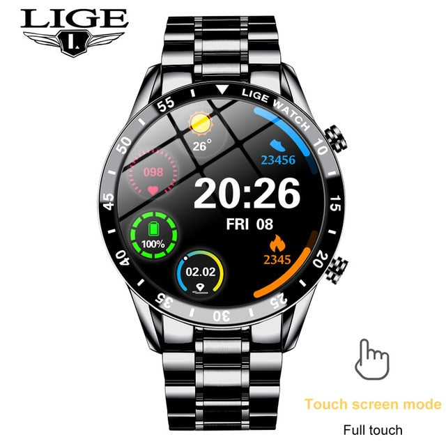 LIGE 2021 nuevo reloj inteligente para hombres con pantalla completamente táctil, reloj deportivo IP68 resistente al agua con Bluetooth para Android ios, reloj inteligente para hombres