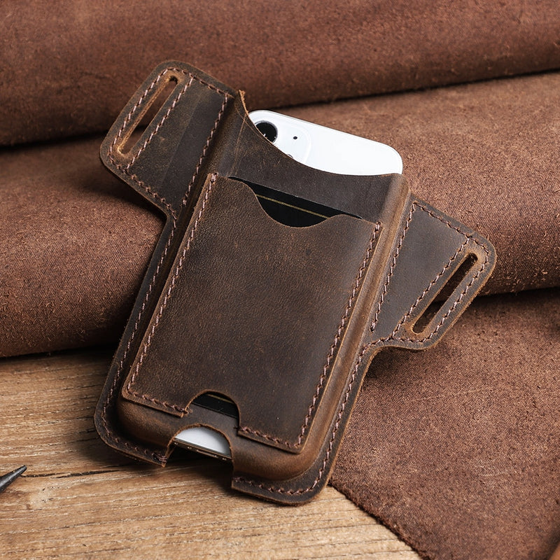 CONTACTS FAMILY 100% Cow Leather Phone Case for iPhone 14 Pro Max 13 12 11 Men Cellphone Loop Holster Case Belt Waist Phone Bag