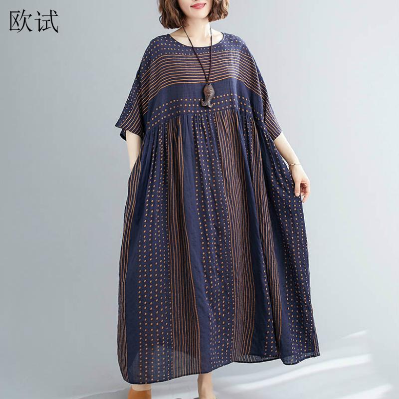 Übergroßes Polka Dot Gestreiftes Sommerkleid 2022 Damen Lange Kleider für Frauen Neue Mode Baumwolle Casual Vintage Kleid Vestidos