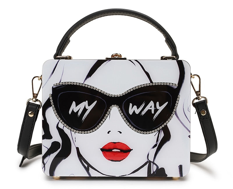 Dazzling Sunglasses Women Purses and Handbag Designer Cartoon Acrylic Style Shoulder Bag Female Crossbody Bag Party Clutch Totes