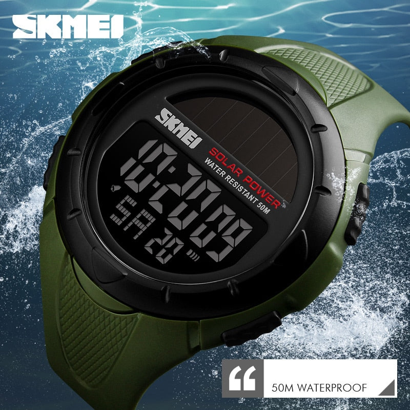 SKMEI Military Sportuhren Herren Solar Power Outdoor Shock Digitaluhr Chrono 50M Wasserdicht Armbanduhren reloj deportivo