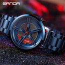 Reloj para hombre, llanta de rueda de coche, esfera de cubo, reloj de pulsera para hombre, relojes impermeables negros de malla de acero inoxidable, reloj Masculino