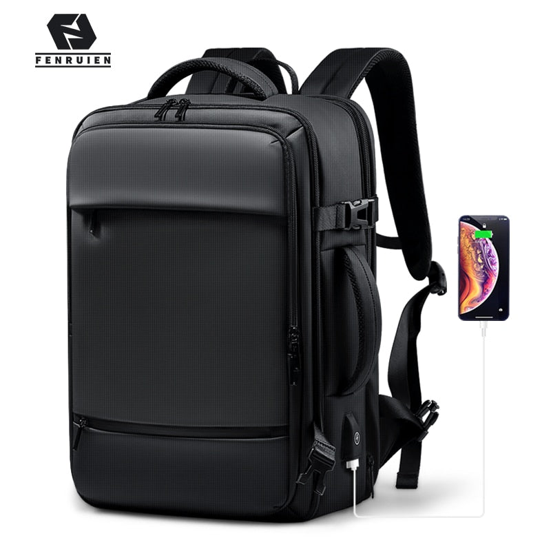 Mochila Fenruien para hombre, mochilas para ordenador portátil de 17,3 pulgadas, carga USB ampliable, mochila de viaje de gran capacidad con bolsa impermeable