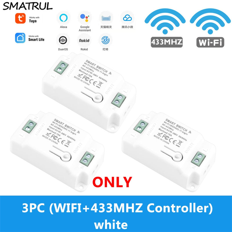 SMATRUL Tuya Smart Life Home APP WiFi + RF 433Mhz interruptor luz pared relé temporizador módulo voz Google Home Alexa 110V 220V 10A lámpara