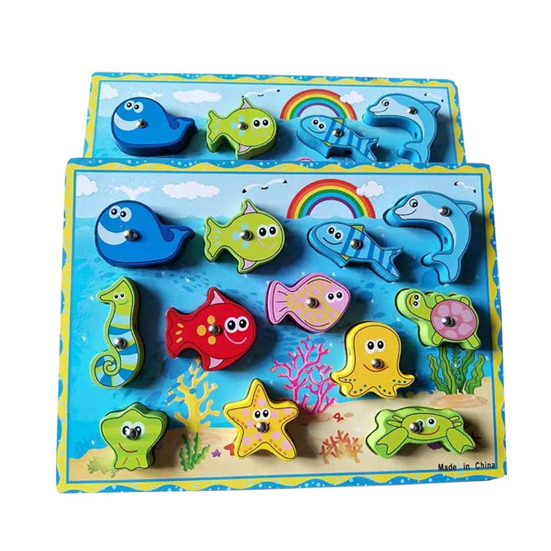 Montessori Wooden Toys Magnetic Fishing Games Board Children Early Educational Toy Shape Color Cognition Learning Gifts