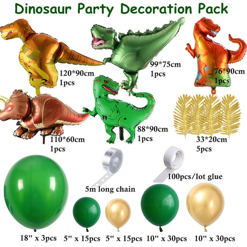 Kit de guirnalda de globos de dinosaurio de 105 piezas para decoración de cumpleaños Baby Showers y viene con T Rex, Velociraptor, Brontosaurus