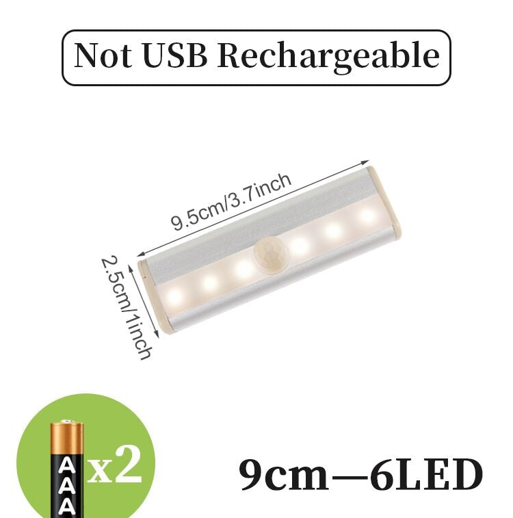 Luz con Sensor de movimiento USB/batería, luz para debajo del armario, para dormitorio, armario, cocina, armario, lámpara de luz Led para decoración del hogar