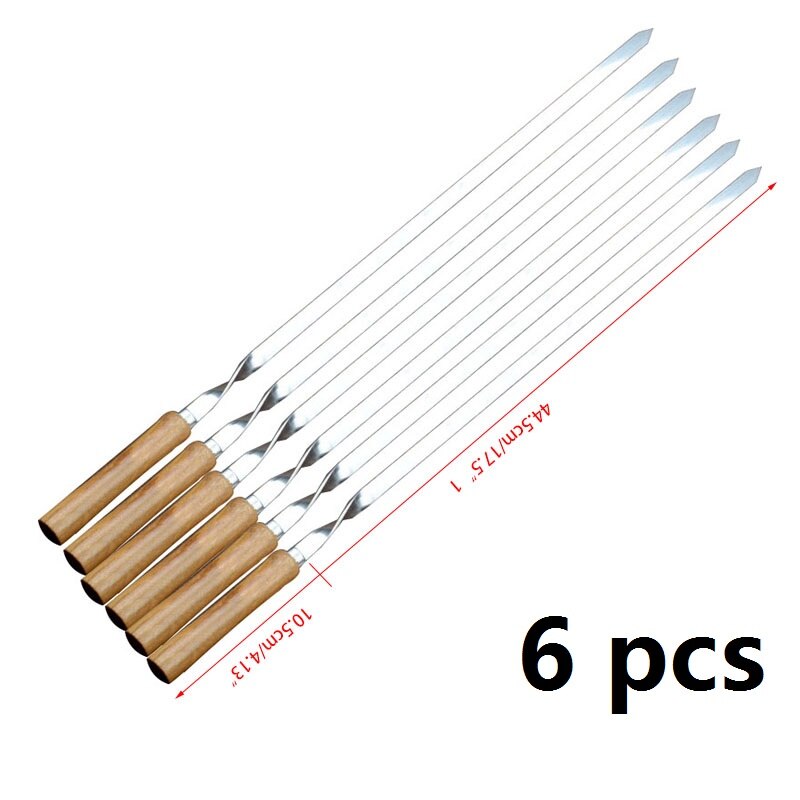 55cm 21.5&quot; BBQ Skewers Long Handle Shish Kebab Barbecue Grill Stick Wood BBQ Fork Stainless steel Outdoors Grill Needle 6-12pcs