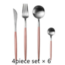 24Pcs/set Steak Knife Fork Coffee Spoon Teaspoon Gold Cutlery Kitchen Tableware Upscale Stainless Steel Western Tableware Set