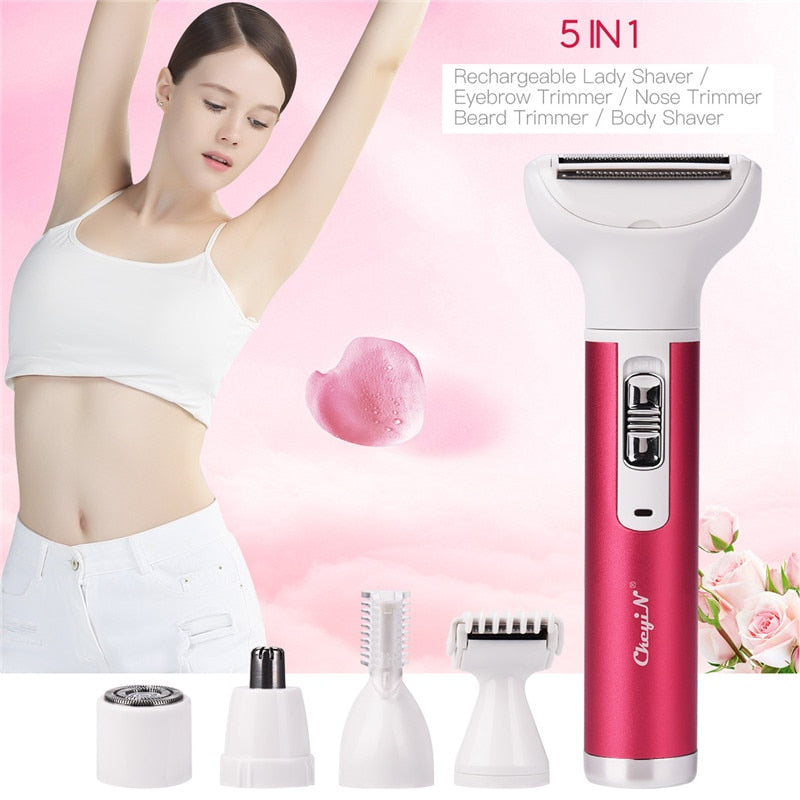 5 in 1 Electric Hair Remover Rechargeable Lady Shaver Nose Hair Trimmer Eyebrow Shaper Leg Armpit Bikini Trimmer Women Epilator