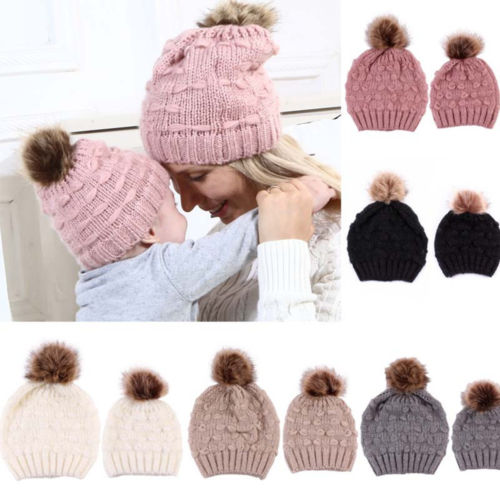 lioraitiin Mom Kid Beanie Hat Cap Knitted Hat Newborn Baby Knit Soild Cotton Blend Cap