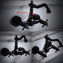 Wandmontierte Küchenarmaturen Schwarzer Wand-Waschbecken-Wasserhahn 2-Griff-Warm-Kaltwasser-Mischbatterie ELM204