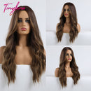 Long Synthetic Brown Blonde Water Wavy Gloden Highlight Wigs Middle Part Heat Resistant Cosplay Natural Hair for Black Women