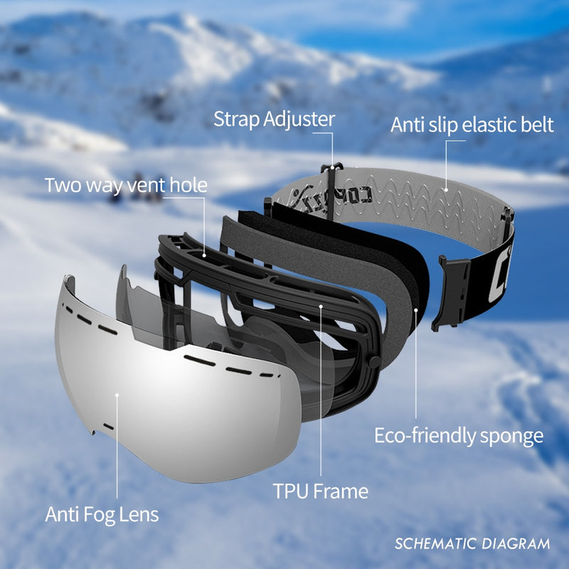 COPOZZ gafas de esquí sin marco con lente magnética monopatín esquí antivaho UV400 gafas de snowboard hombres mujeres gafas de esquí gafas