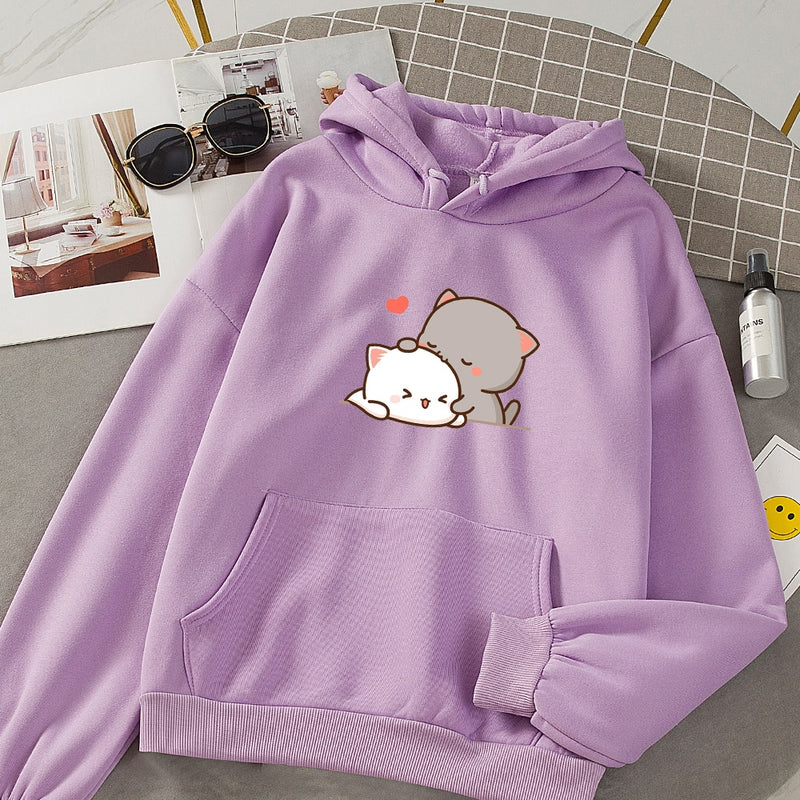 Sudadera con capucha de otoño para mujer, sudadera de moda coreana para mujer, jersey de Anime Kawaii, ropa de calle, sudaderas de talla grande para parejas