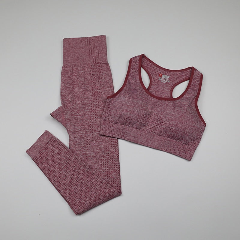 Conjunto de 2 piezas para mujer, conjunto de Yoga sin costuras, ropa deportiva, ropa deportiva para mujer, mallas de gimnasio vitales, Sujetador deportivo acolchado de realce, trajes deportivos