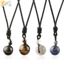 CSJA Natural Stones Necklaces &amp; Pendants Lucky Obsidian Lapis Tiger Eye Braided Rope Chain Woman Men Vintage Jewelry Gifts S463