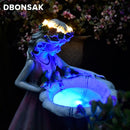 Resin Angel Figure Sculpture Flower Fairy Solar Decor Wreath Girl Statue Outdoor Villa Courtyard Gardening Landscape Ornaments