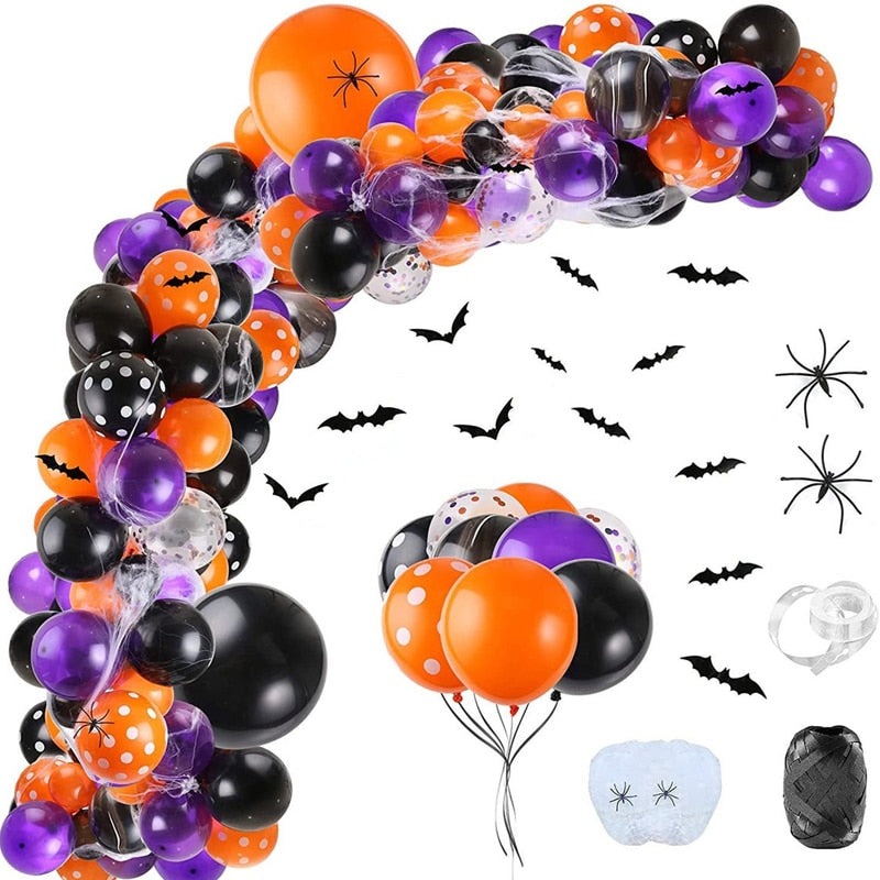 Conjunto de globos de decoración de Halloween, pegatina de telaraña, globos de fiesta de Halloween, guirnalda, suministros de decoración para el hogar, globo naranja negro