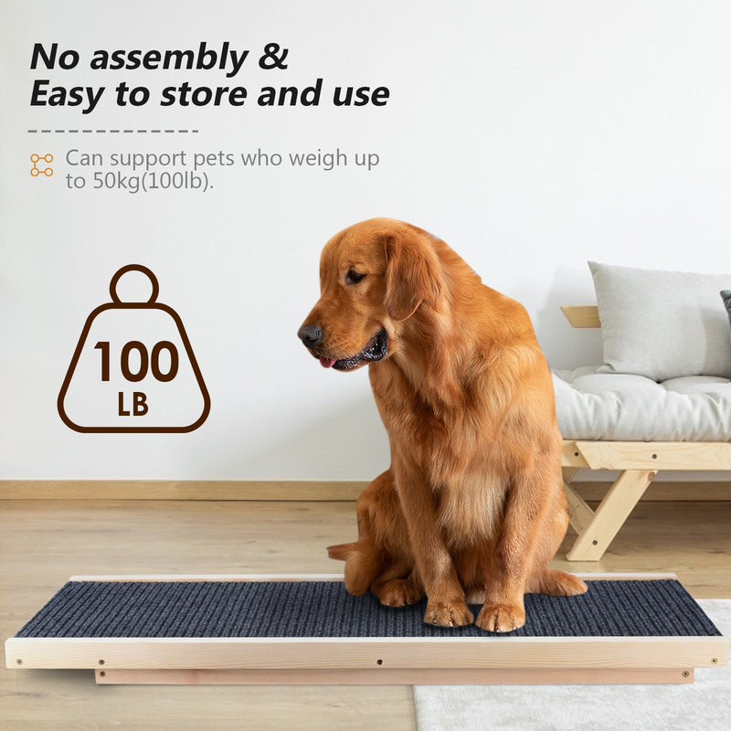 Rampa portátil para escaleras de coche para perros, soporte de escalera de hasta 110lb, superficie de alfombra antideslizante, alturas ajustables, rampa para mascotas para perros y gatos