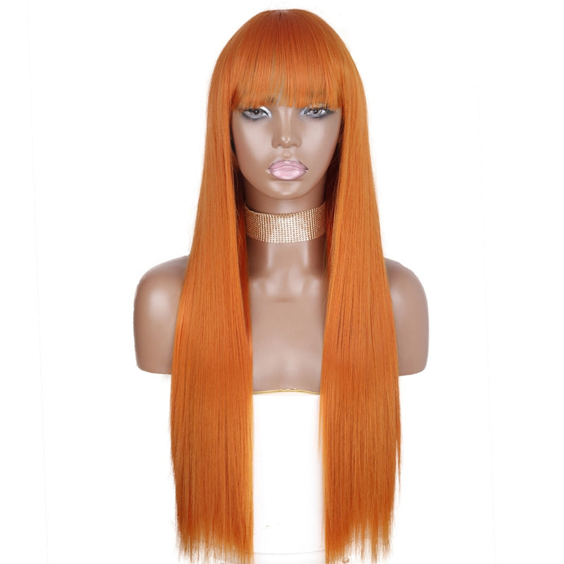 AZQUEEN Synthetic Wigs Long Straight Orange Color Women cosplays Wig 30 Inches Central Part Hair Silver Grey White Red Colour