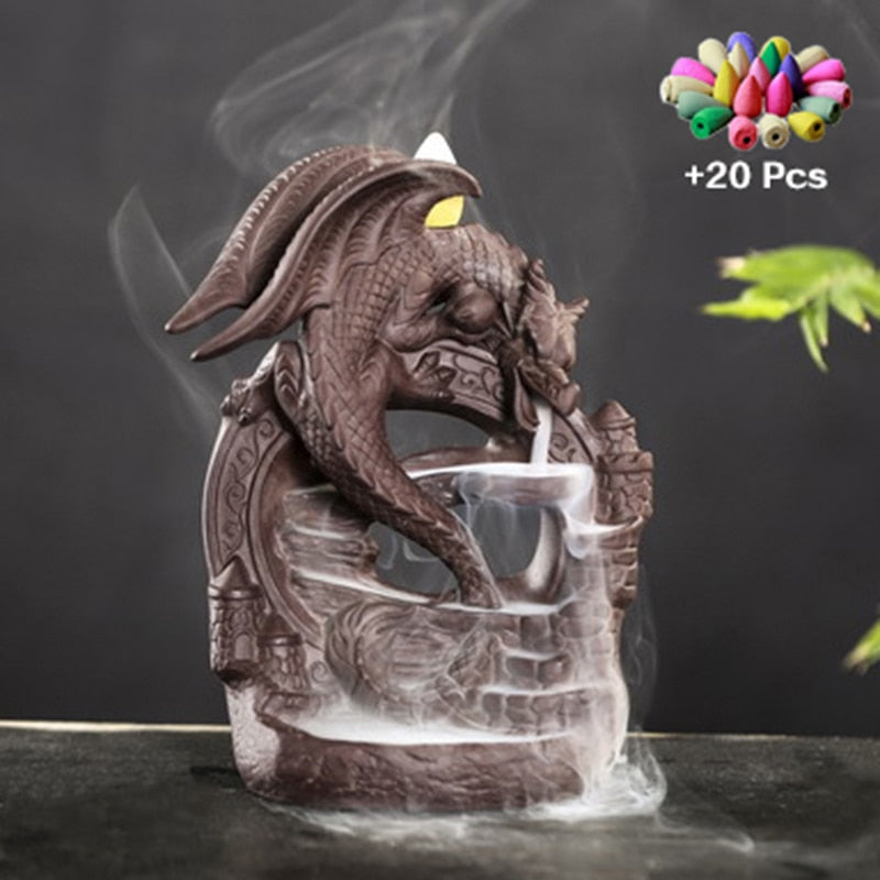 Incense Waterfall Incense Burner Ceramic Dragon Decorative Game Mixed Incense Cone Waterfall Smoking room Decor