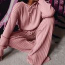 Autumn Winter Knitted Pajama Set Women Hooded Pajama Pants Home Suit for Women Long Sleeve Sleepwear Loose Lounge Wear Ladies