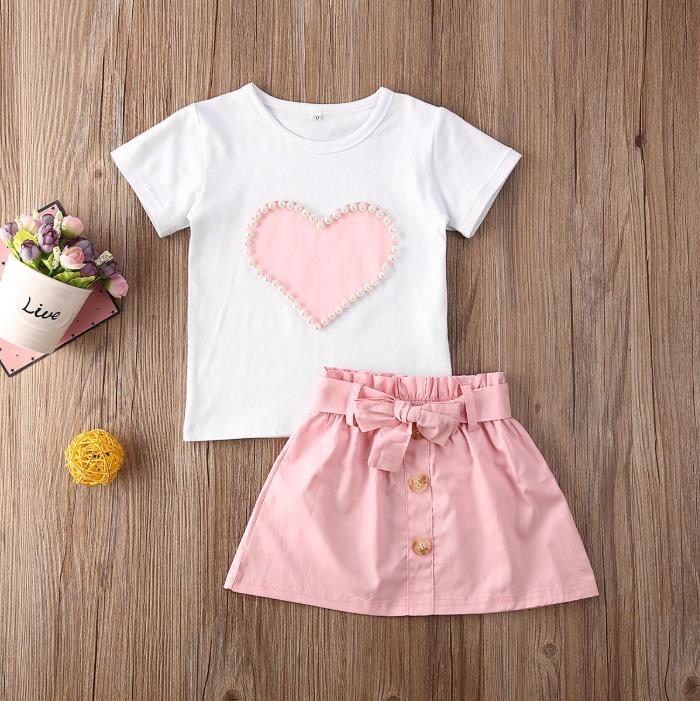 Neue Kleinkind Kinder Baby Mädchen Valentinstag Kleidung Langarm Liebe Herz Gedruckt Shirt Tops Tutu Rock 2 Stücke Outfits Set