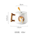 Cute Cartoon Animal Shiba Inu Ceramic Mug Creative Men and Women Couple with Lid Spoon Drinking Water Coffee Cup