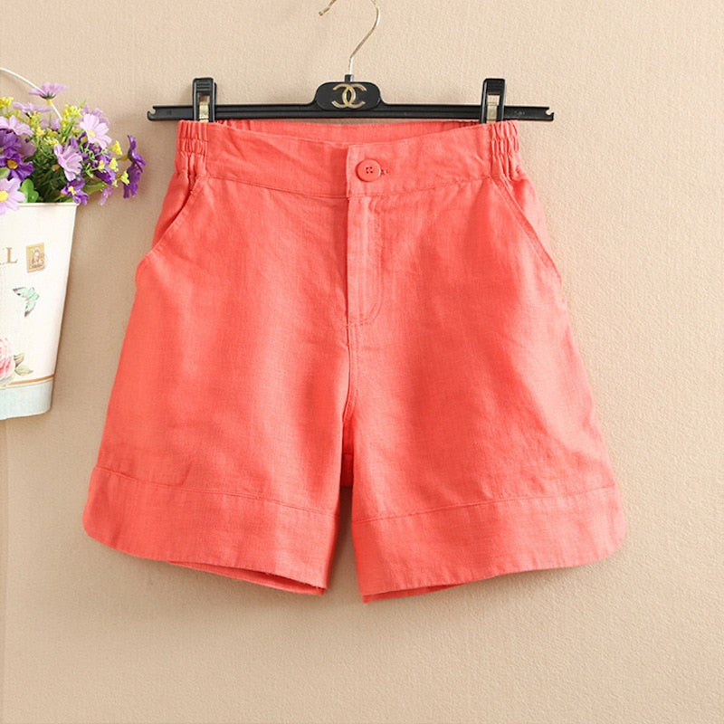 Pantalones cortos Harajuku holgados informales de lino y algodón de alta calidad para mujer, moda de verano, estilo coreano, Color sólido, pierna ancha