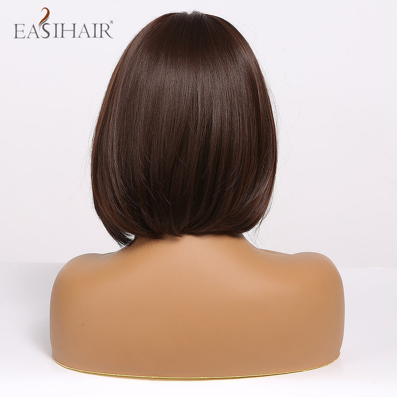 EASIHAIR marrón oscuro corto BoBo pelucas con flequillo resistente al calor pelucas de pelo sintético Cosplay Lolita pelucas femeninas para mujeres