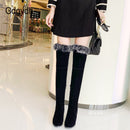 Gdgydh, botas de invierno de piel Natural para mujer, botas largas hasta la rodilla, zapatos de invierno de tacón cuadrado, suela de goma impermeable para mujer de talla grande 46