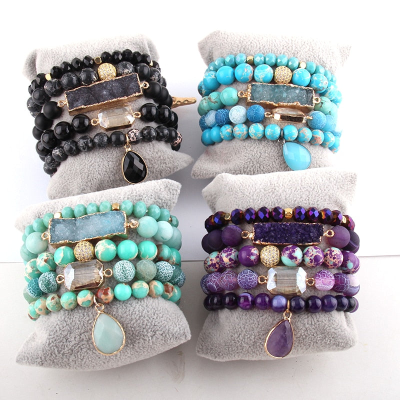 RH nuevo diseñador Empire Stones pulsera con cuentas piedra Natural Dorp Charms 5 piezas conjuntos de pulseras para mujer joyería DropShip