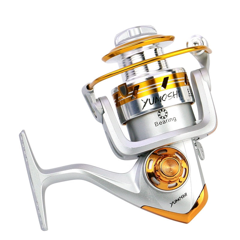 Carrete de pesca de rueda giratoria izquierda y derecha intercambiable con brazo basculante de metal de copa de alambre de la serie EL blanco y plateado de la marca 2020 GLS