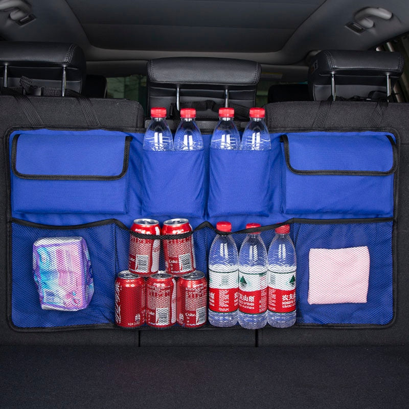 Organizador de maletero de coche, bolsa de almacenamiento ajustable para asiento trasero, red de alta capacidad, multiusos, organizadores universales para respaldo de asiento de automóvil Oxford